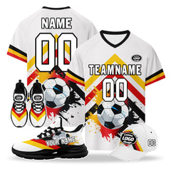 Custom Germany 2026 World Cup High Quality Soccer Stadium Version Jersey Sneakers Sports Shoes and Hat Combo Offer Personalized Team Name and Logo ZH-F028102-3