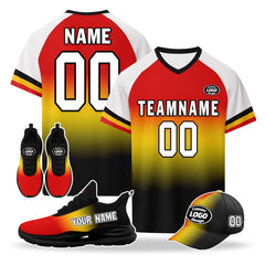 Custom Germany 2026 World Cup High Quality Soccer Stadium Version Jersey Sneakers Sports Shoes and Hat Combo Offer Personalized Team Name and Logo ZH-F028102-9