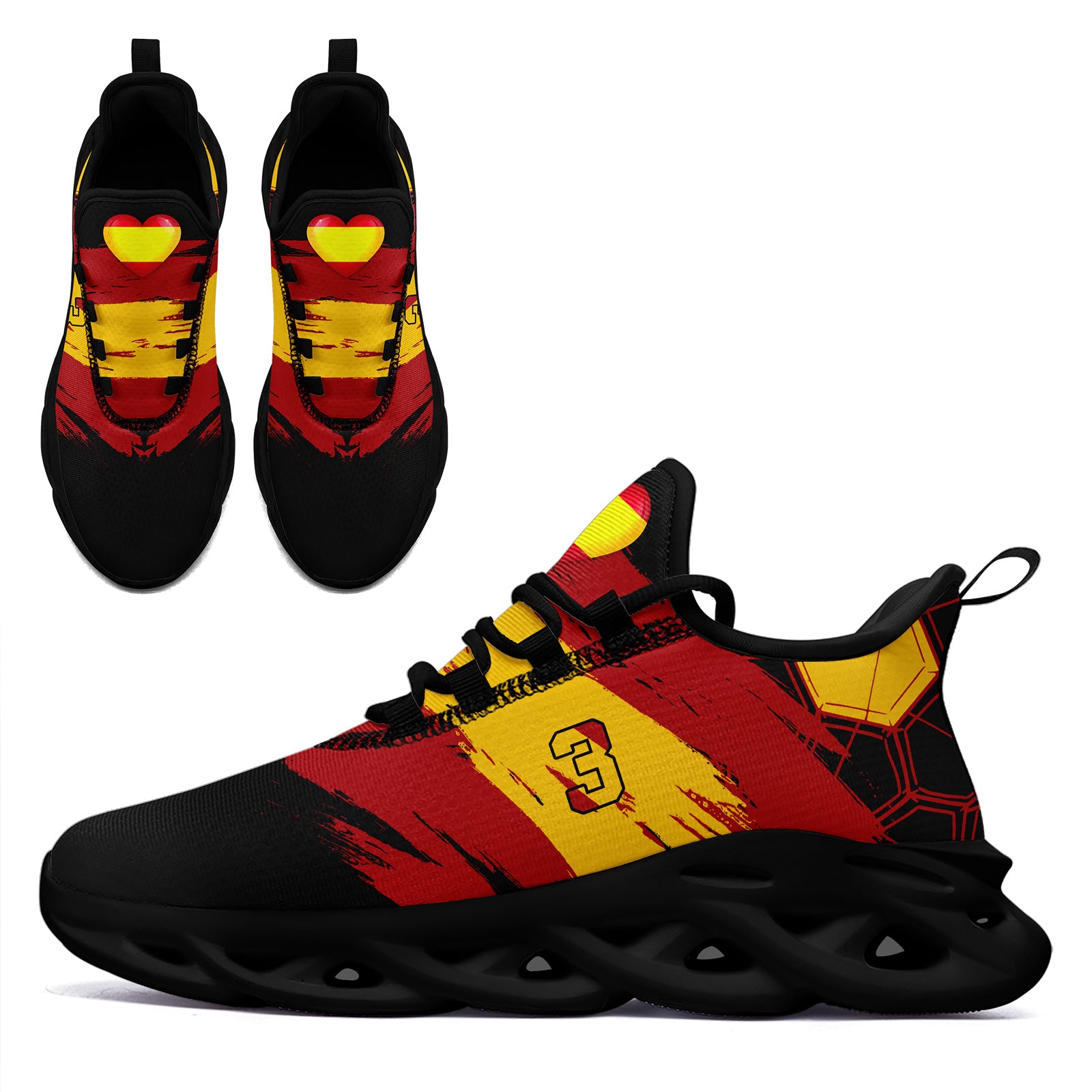 Custom 2026 World Cup Spain Sneakers DIY Country Flag Running Shoes Lightweight Sport Shoes Gift for Football Fans Personalized Team Name and Logo FN003-F023082-9