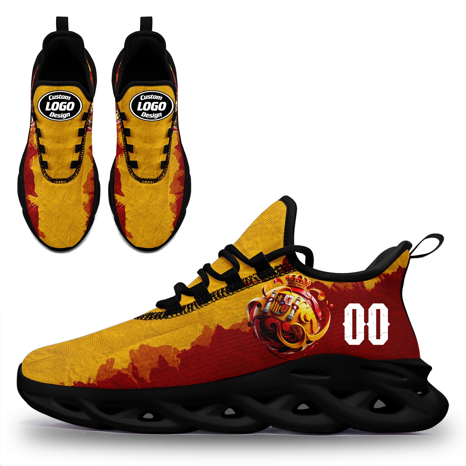 Custom Spain 2026 World Cup Sneakers DIY Country Flag Running Shoes Lightweight Sport Shoes Gift for Football Fans Personalized Team Name and Logo FN003-F025036-1