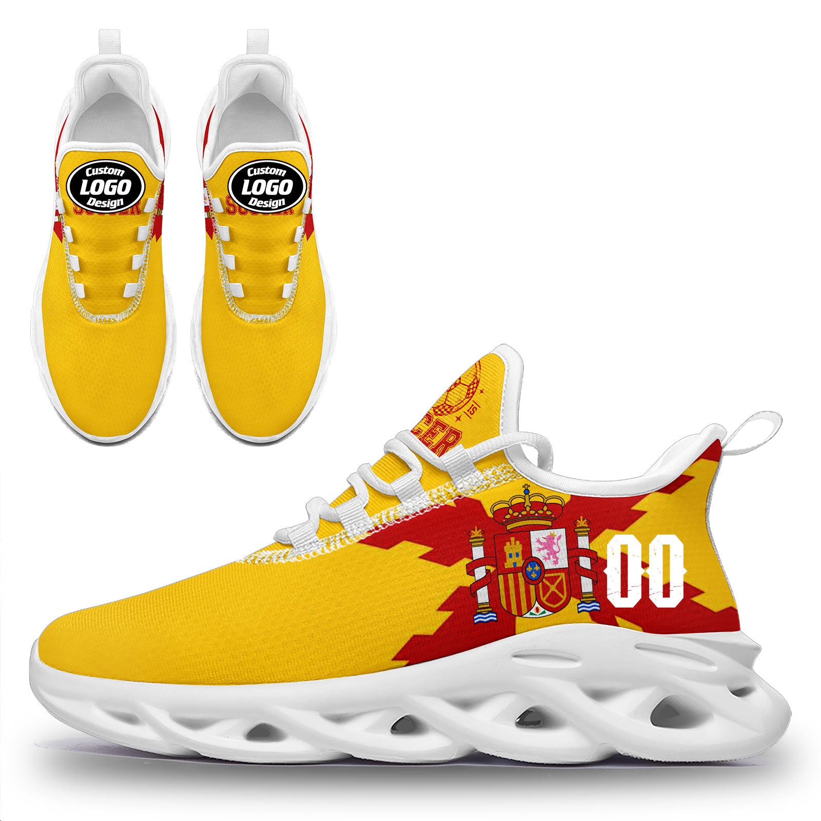 Custom Spain 2026 World Cup Sneakers DIY Country Flag Running Shoes Lightweight Sport Shoes Gift for Football Fans Personalized Team Name and Logo FN003-F025036-3