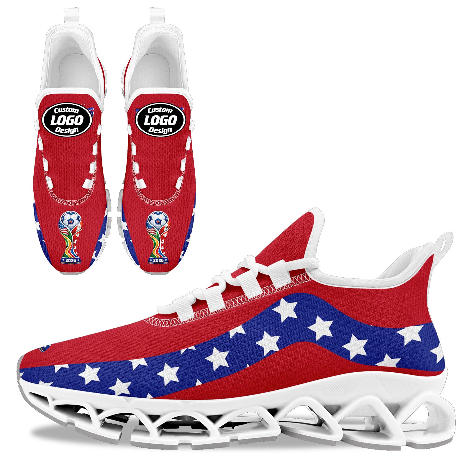 Custom United States 2026 World Cup Sneakers DIY Country Flag Running Shoes Lightweight Sport Shoes Gift for Football Fans Personalized Team Name and Logo FN003XD-F028038-1