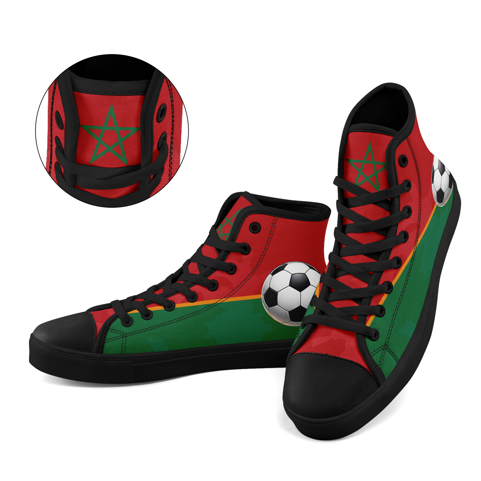 Custom Morocco 2026 World Cup Sneakers DIY Country Flag Running Shoes Lightweight Sport Shoes Gift for Football Fans Personalized Team Name and Logo FN024-F009090-3