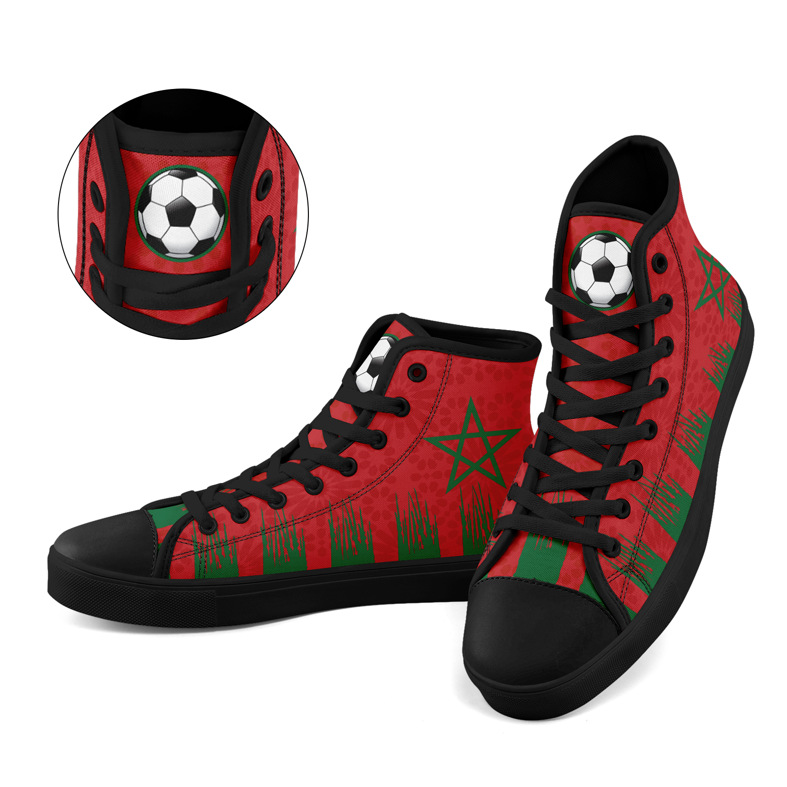 Custom Morocco 2026 World Cup Sneakers DIY Country Flag Running Shoes Lightweight Sport Shoes Gift for Football Fans Personalized Team Name and Logo FN024-F009090-2