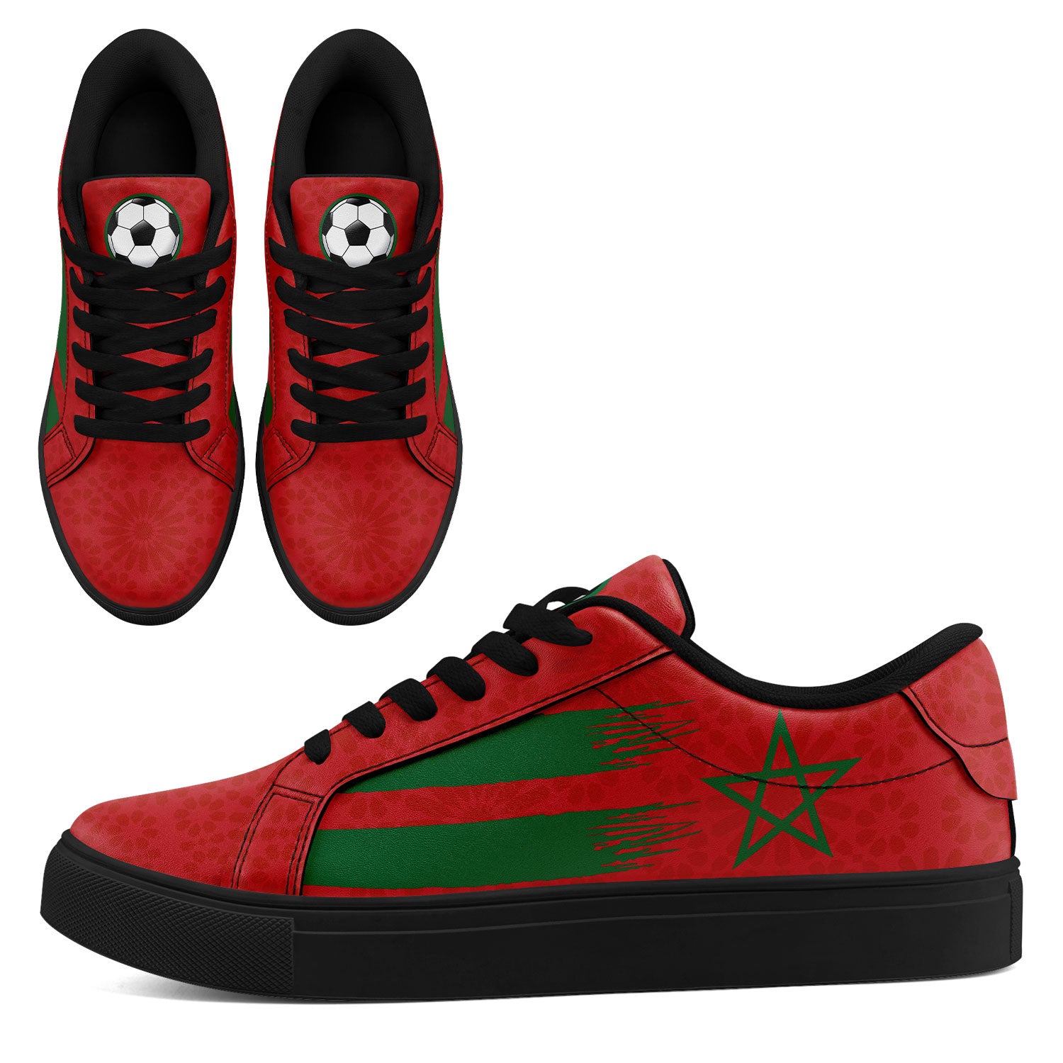 Custom Morocco 2026 World Cup Sneakers DIY Country Flag Running Shoes Lightweight Sport Shoes Gift for Football Fans Personalized Team Name and Logo FN023-F009097-2