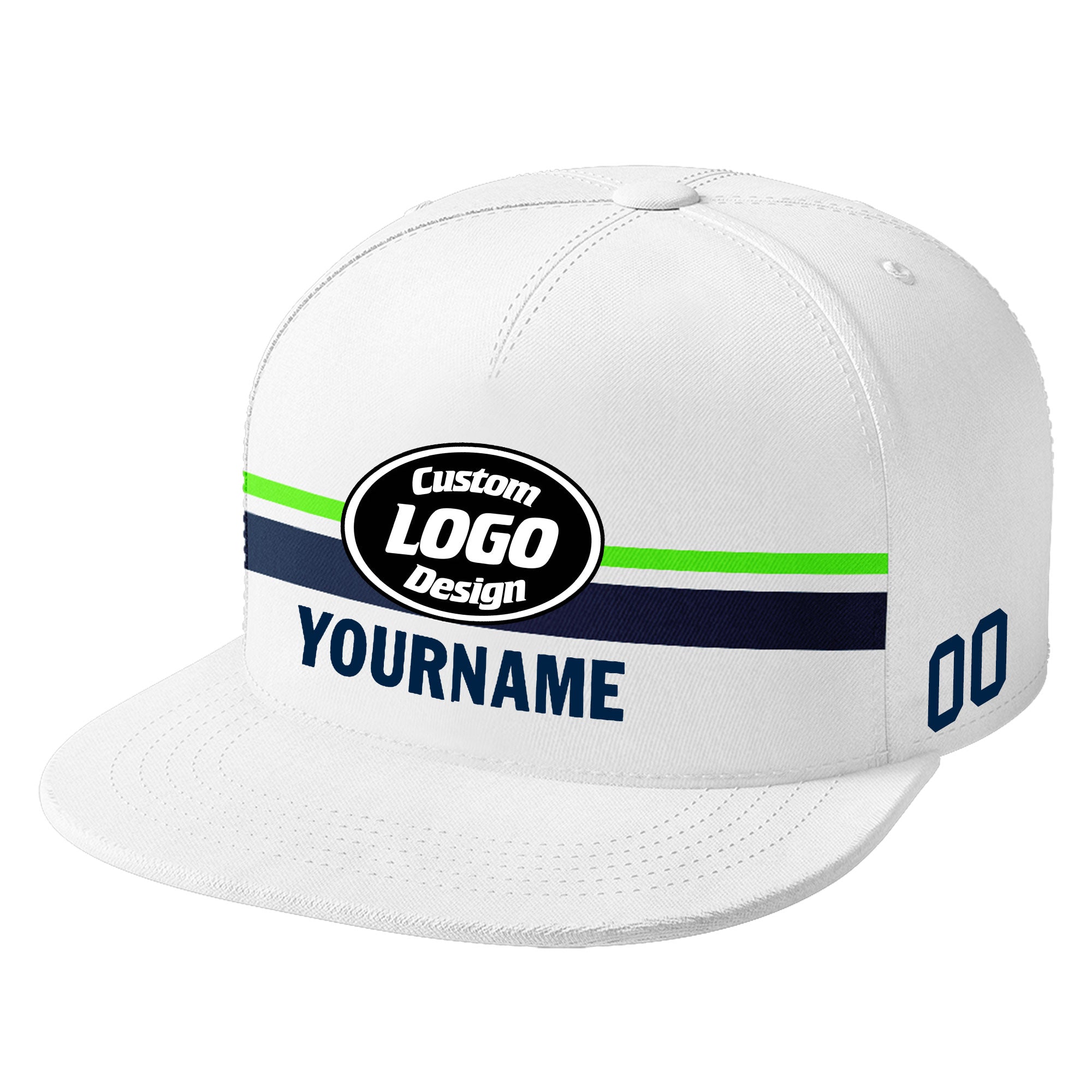 Custom White Seattle Hat Sport Design Cap Stitched Adjustable Personalized PR067B-D020262-27