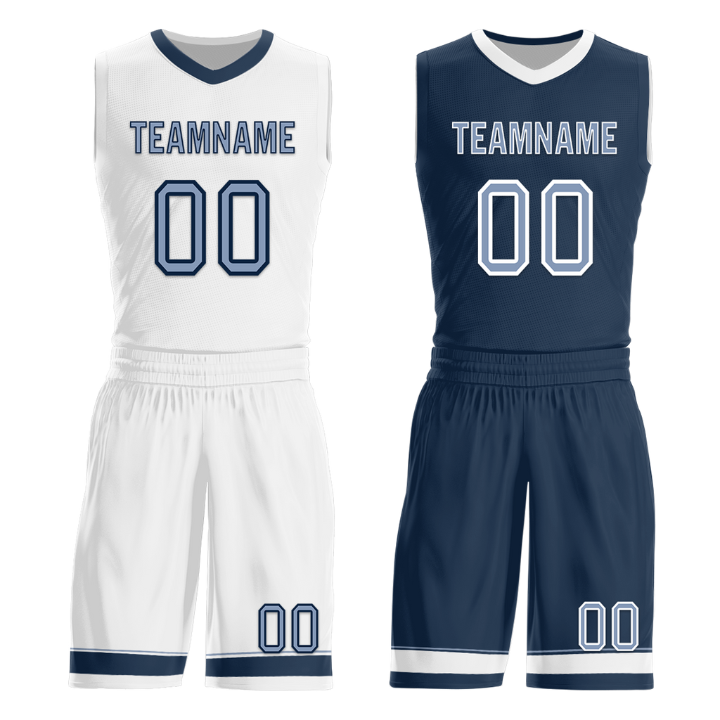 Custom White Blue Classic Style Reversible Basketball Uniform Personalized COOLMAX BBJR-D017043