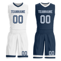 Custom White Blue Classic Style Reversible Basketball Uniform Personalized COOLMAX BBJR-D017043