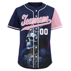 Custom Blue Pink Skull Fashion Personalized Authentic Baseball Jersey BSBJ01-D017145