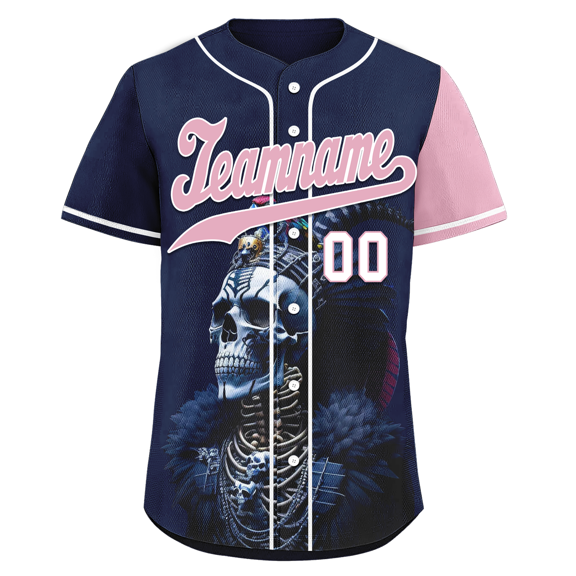 Custom Blue Pink Skull Fashion Personalized Authentic Baseball Jersey BSBJ01-D017145