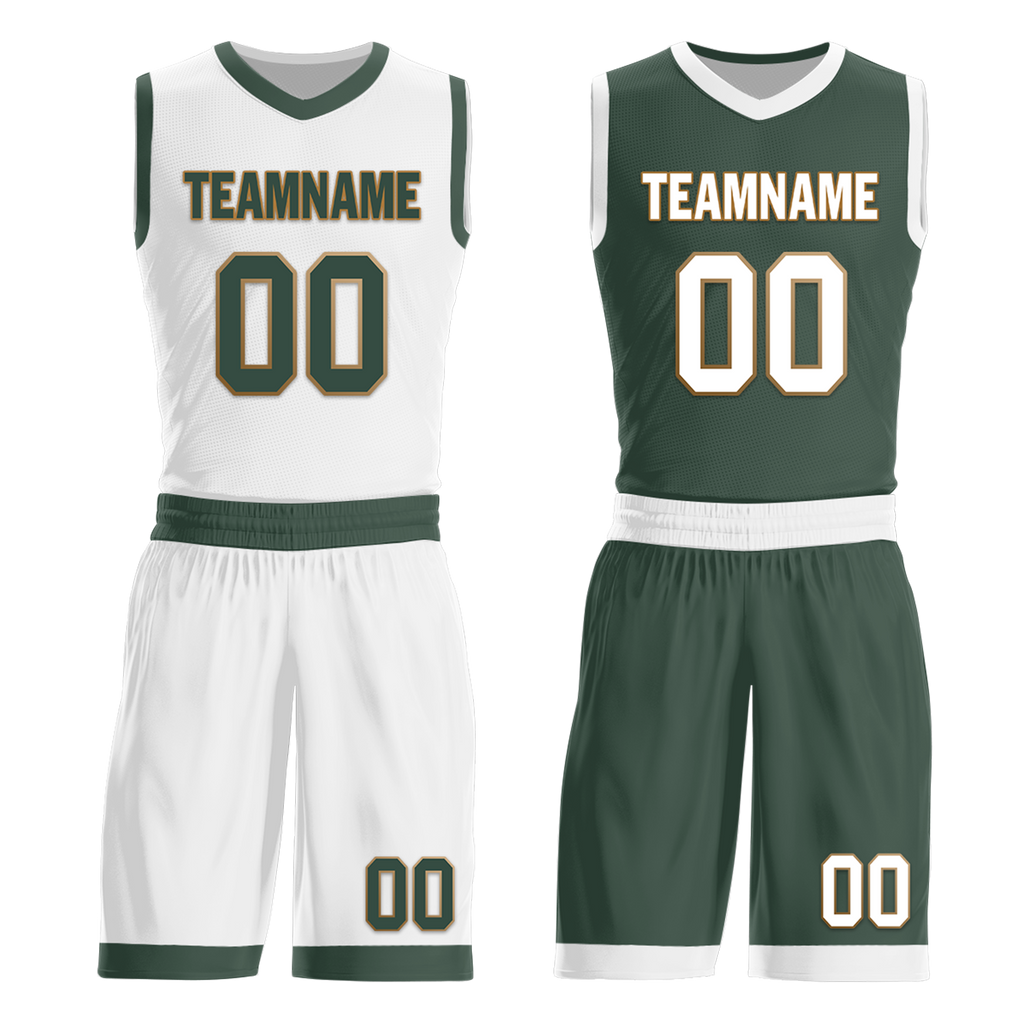 Custom White Green Classic Style Reversible Basketball Uniform Personalized Ordinary BBJR-D017002