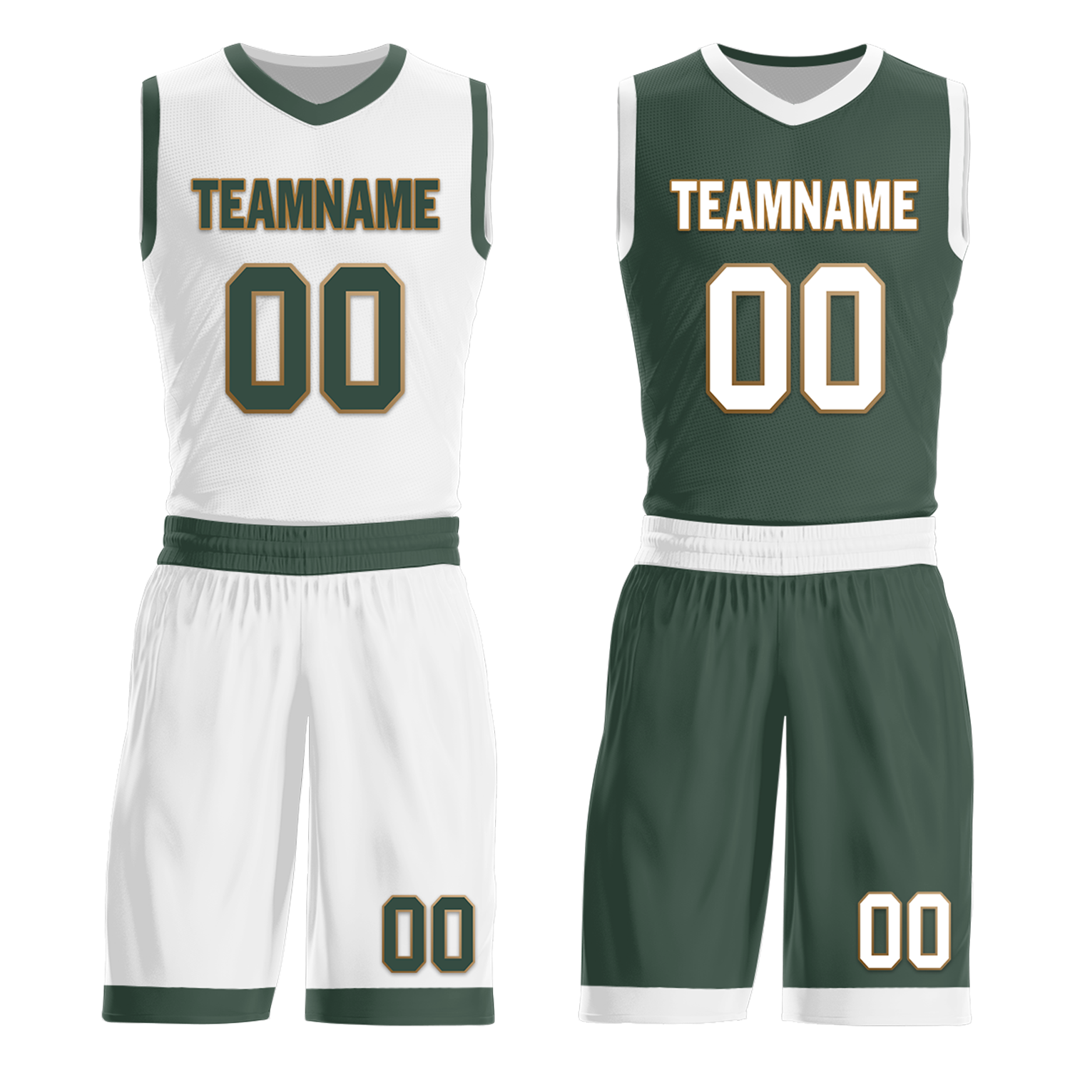 Custom White Green Classic Style Reversible Basketball Uniform Personalized Ordinary BBJR-D017002