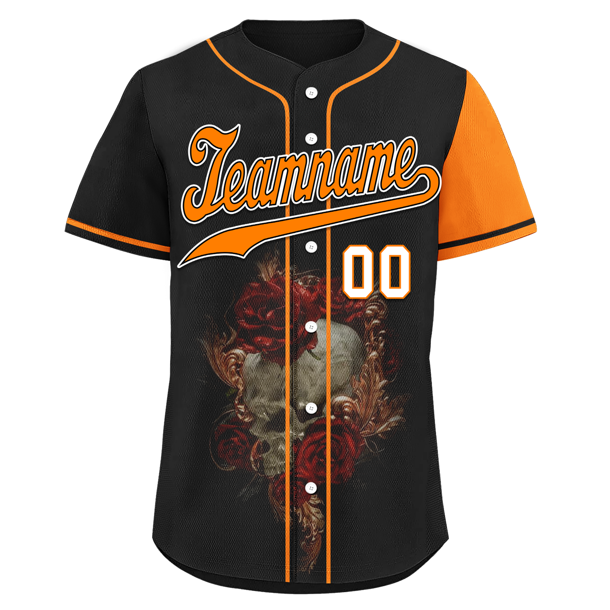 Custom Black Orange Skull Fashion Personalized Authentic Baseball Jersey BSBJ01-D017156