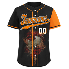 Custom Black Orange Skull Fashion Personalized Authentic Baseball Jersey BSBJ01-D017156