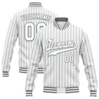 Custom White Gray Stripe Fashion Jacket Bomber Full-Snap Varsity Letterman Personalized Jacket FZ005-D020219-8