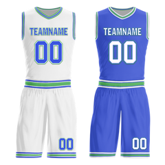 Custom White Blue Classic Style Reversible Basketball Uniform Personalized Ordinary BBJR-D017045