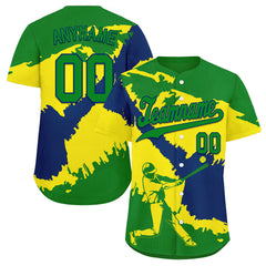 Custom Green Navy Blue Light Yellow Brazilian Flag Personalized Authentic Baseball Jersey BSBJ01-E06022-5