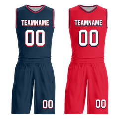 Custom Blue Red Classic Style Reversible Basketball Uniform Personalized COOLMAX BBJR-D017021