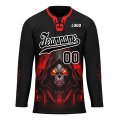 Custom Black Red Gothic Personalized Hockey Jersey HCKJ01-E0601-08