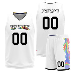 Custom White Rainbow Denver City Edition Personalized Reversible Basketball Set Sports Basketball Jersey BBJ01R-D0610-8