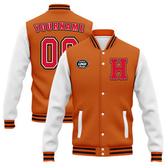 Custom Orange White Waterproof Jacket Bomber Full-Snap Varsity Letterman Personalized Jacket FZ007CD-D020316-8