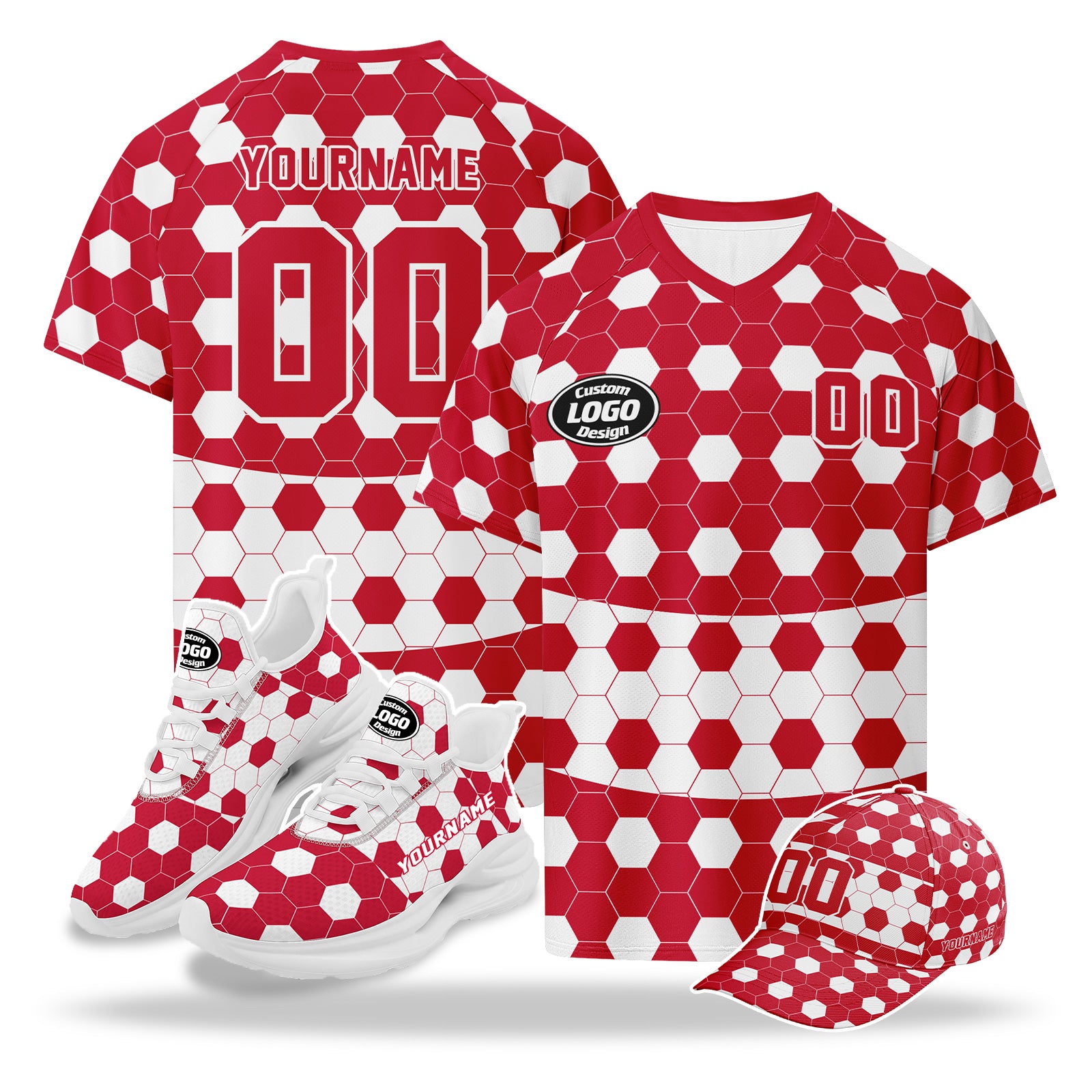 Custom 2026 World Cup Austria High Quality Soccer Stadium Version Jersey Sneakers Sports Shoes and Hat Combo Offer Personalized Team Name and Logo ZH-F027104-10