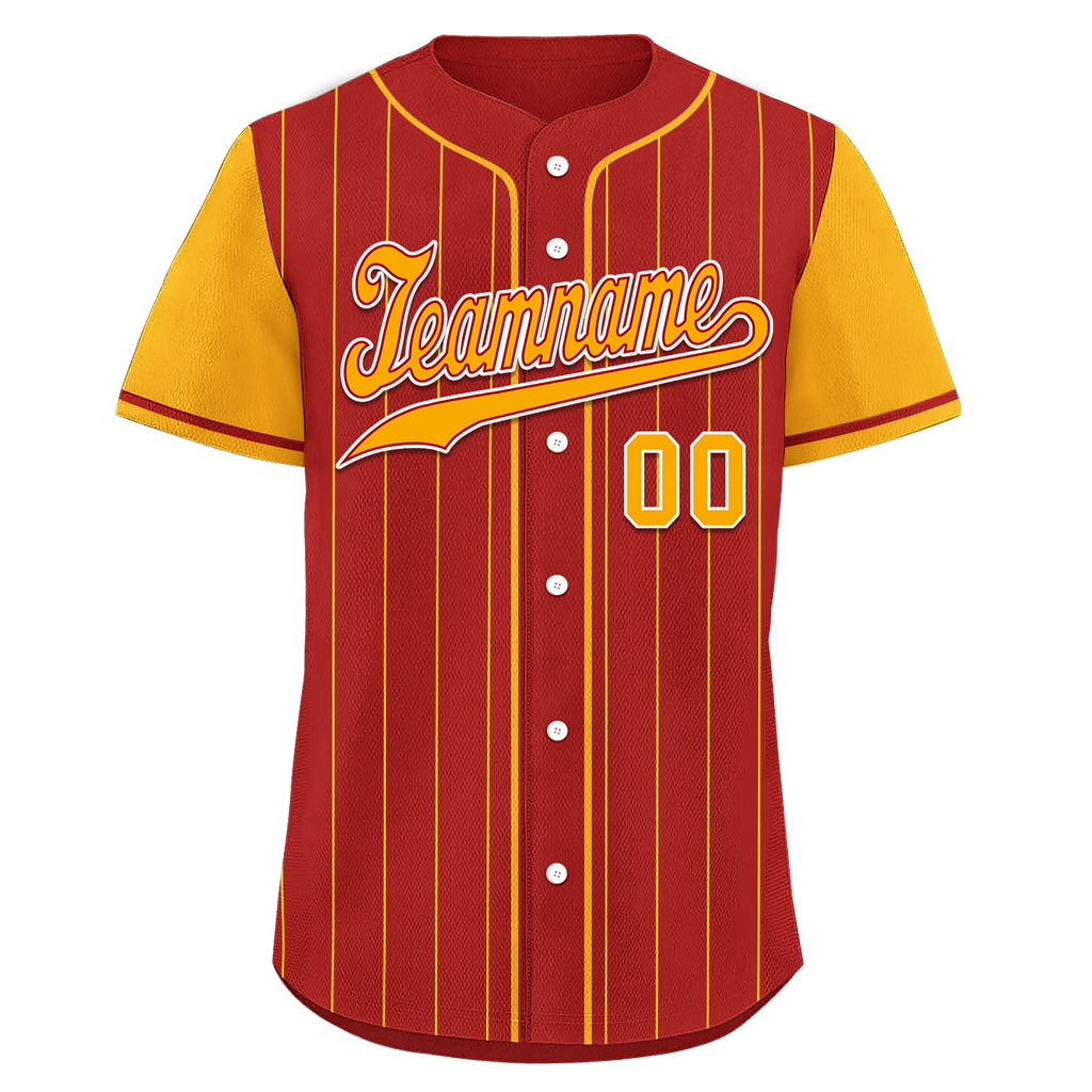 Custom Red Yellow Stripe Fashion Personalized Authentic Baseball Jersey BSBJ01-D017221