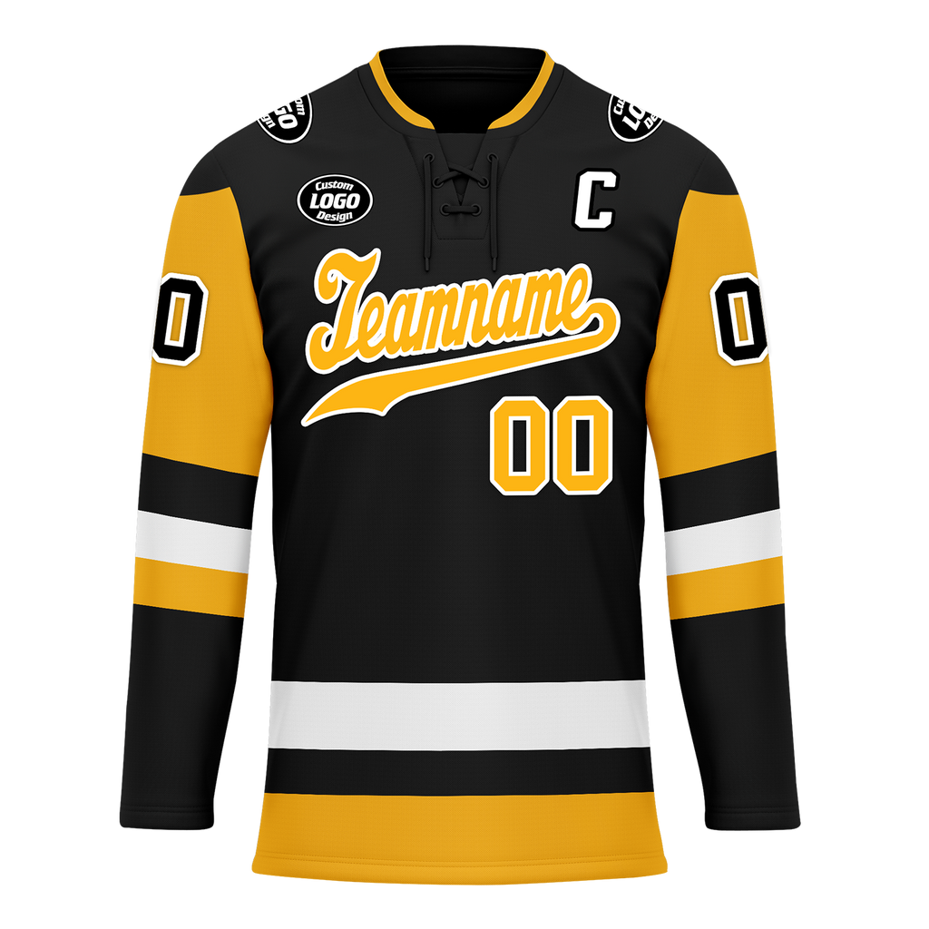 Custom Black Yellow Personalized Hockey Jersey HCKJ01-D0a7009