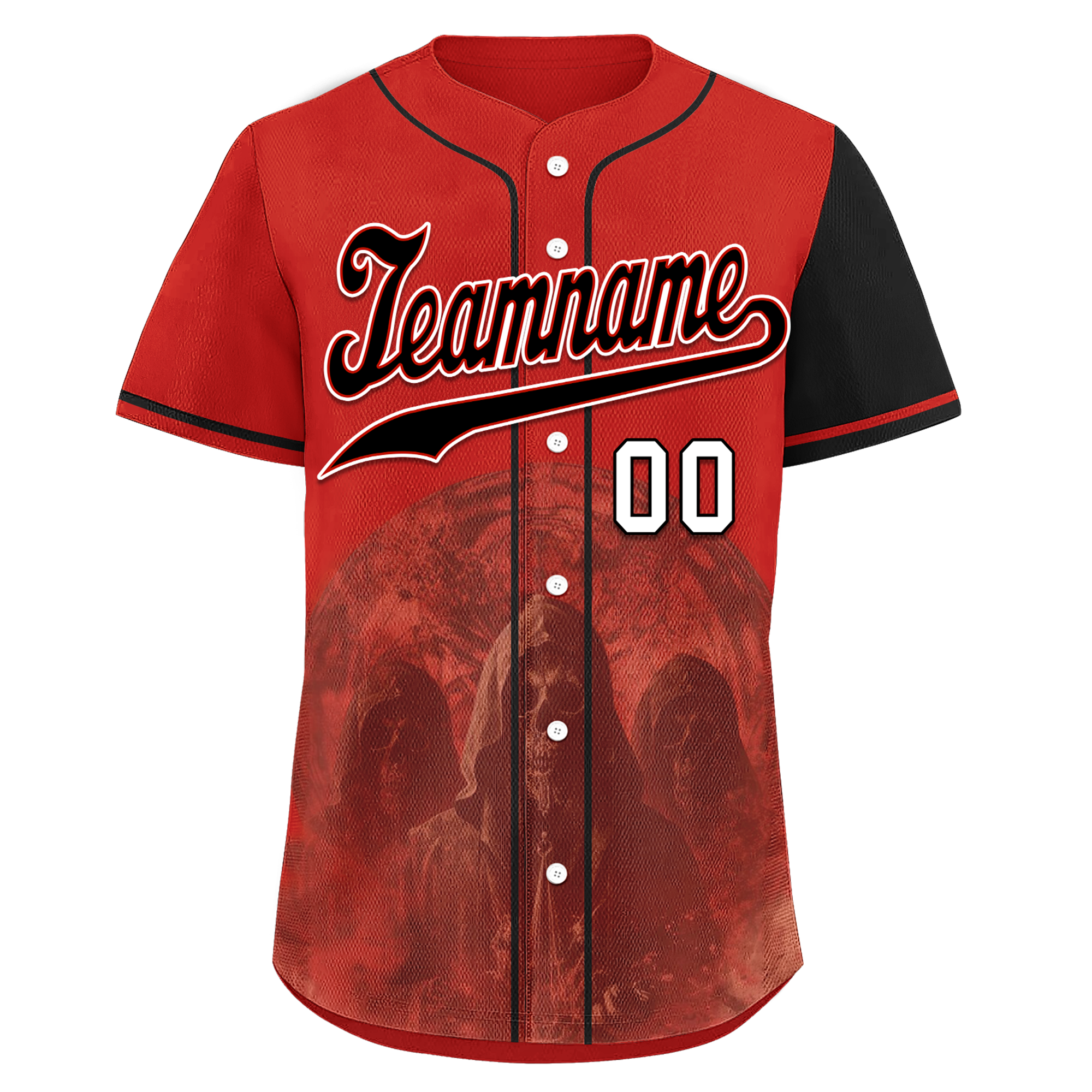 Custom Red Black Skull Fashion Personalized Authentic Baseball Jersey BSBJ01-D017158