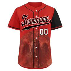 Custom Red Black Skull Fashion Personalized Authentic Baseball Jersey BSBJ01-D017158