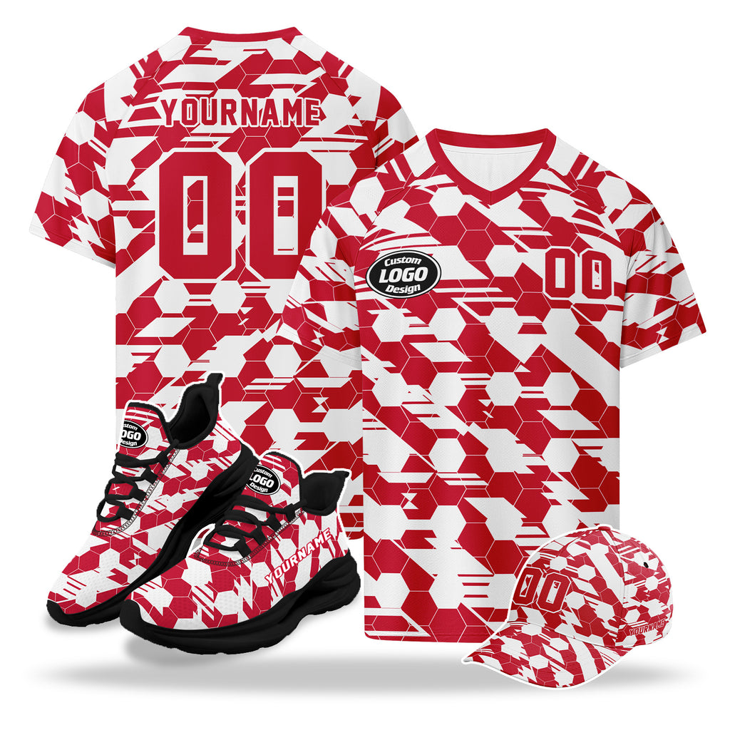 Custom 2026 World Cup Austria High Quality Soccer Stadium Version Jersey Sneakers Sports Shoes and Hat Combo Offer Personalized Team Name and Logo ZH-F027104-9