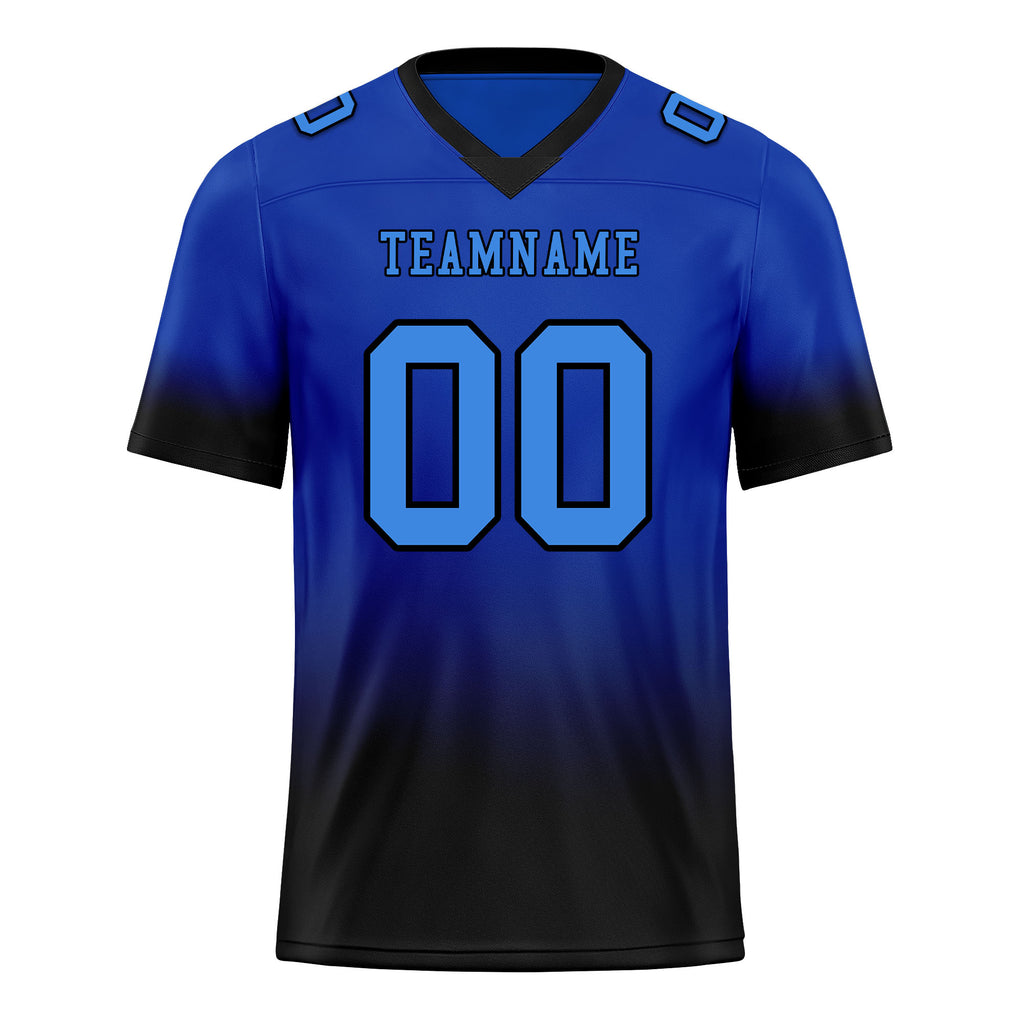 Custom Black Blue Fade Fashion Personalized Authentic Football Jersey FBJ02-D06102