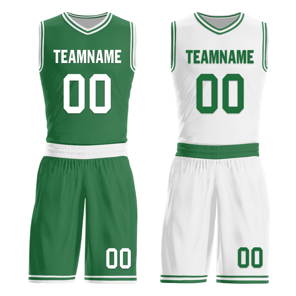 Custom Green White Classic Style Reversible Basketball Uniform Personalized COOLMAX BBJR-D017001