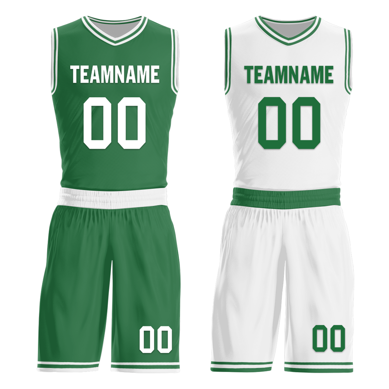 Custom Green White Classic Style Reversible Basketball Uniform Personalized COOLMAX BBJR-D017001