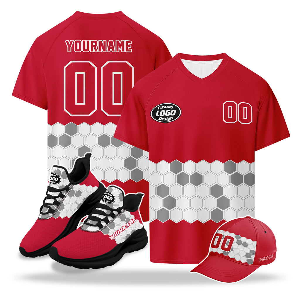 Custom 2026 World Cup Austria High Quality Soccer Stadium Version Jersey Sneakers Sports Shoes and Hat Combo Offer Personalized Team Name and Logo ZH-F027104-4