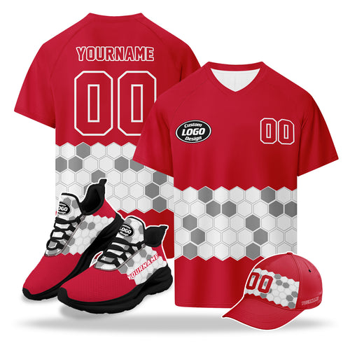 Custom 2026 World Cup Austria High Quality Soccer Stadium Version Jersey Sneakers Sports Shoes and Hat Combo Offer Personalized Team Name and Logo ZH-F027104-4