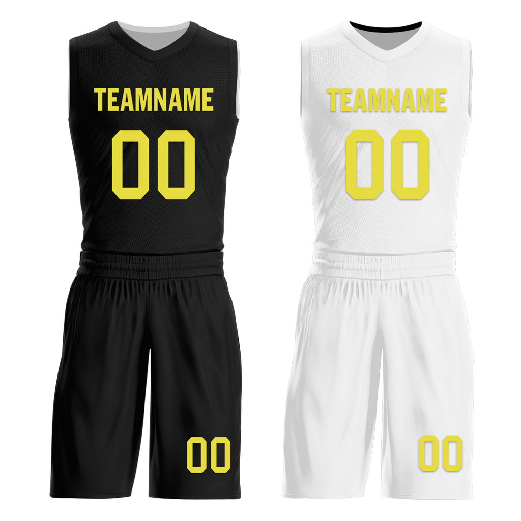 Custom Black White Classic Style Reversible Basketball Uniform Personalized COOLMAX BBJR-D017048