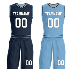 Custom Blue Classic Style Reversible Basketball Uniform Personalized COOLMAX BBJR-D017032