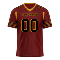 Custom Dark Red Yellow Striped Sleeves Personalized Authentic Football Jersey FBJ02-D06048