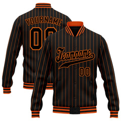 Custom Black Orange Stripe Fashion Jacket Bomber Full-Snap Varsity Letterman Personalized Jacket FZ005-D020219-3