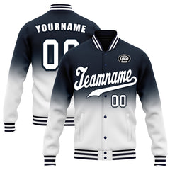 Custom Blue White Fade Fashion Jacket Bomber Full-Snap Varsity Letterman Personalized Jacket FZ005-D020229-2