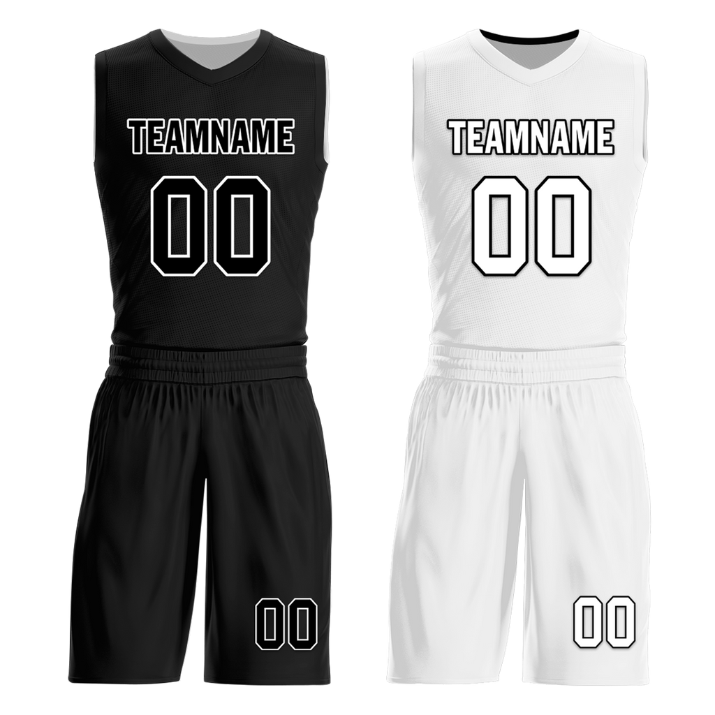 Custom Black White Classic Style Reversible Basketball Uniform Personalized COOLMAX BBJR-D017007