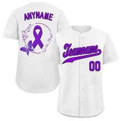 Custom White World Cancer Day Personalized Authentic Baseball Jersey BSBJ01-E06020-8