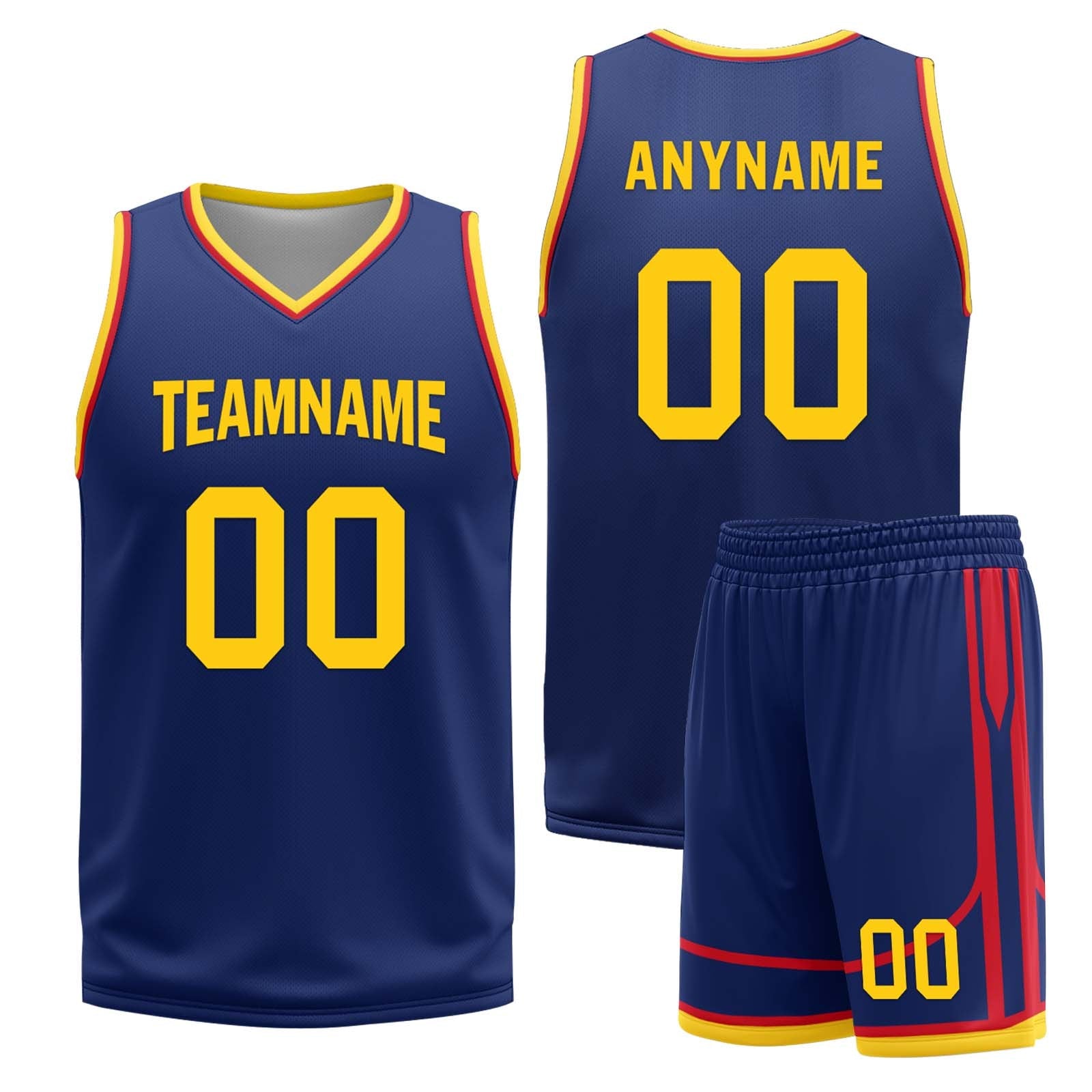 Custom Navy Blue Red Gold Golden State City Edition Personalized Reversible Basketball Set Sports Basketball Jersey BBJ01R-D0610-10-COOLMAX