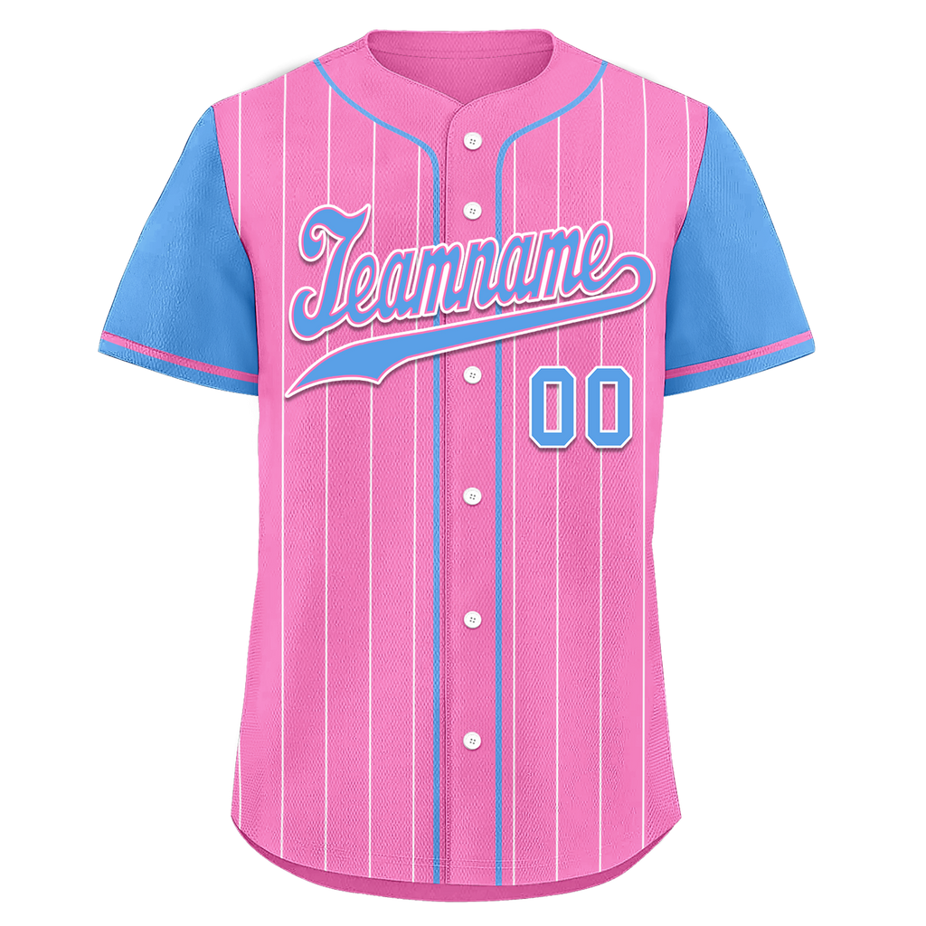 Custom Pink Blue Stripe Fashion Personalized Authentic Baseball Jersey BSBJ01-D017229