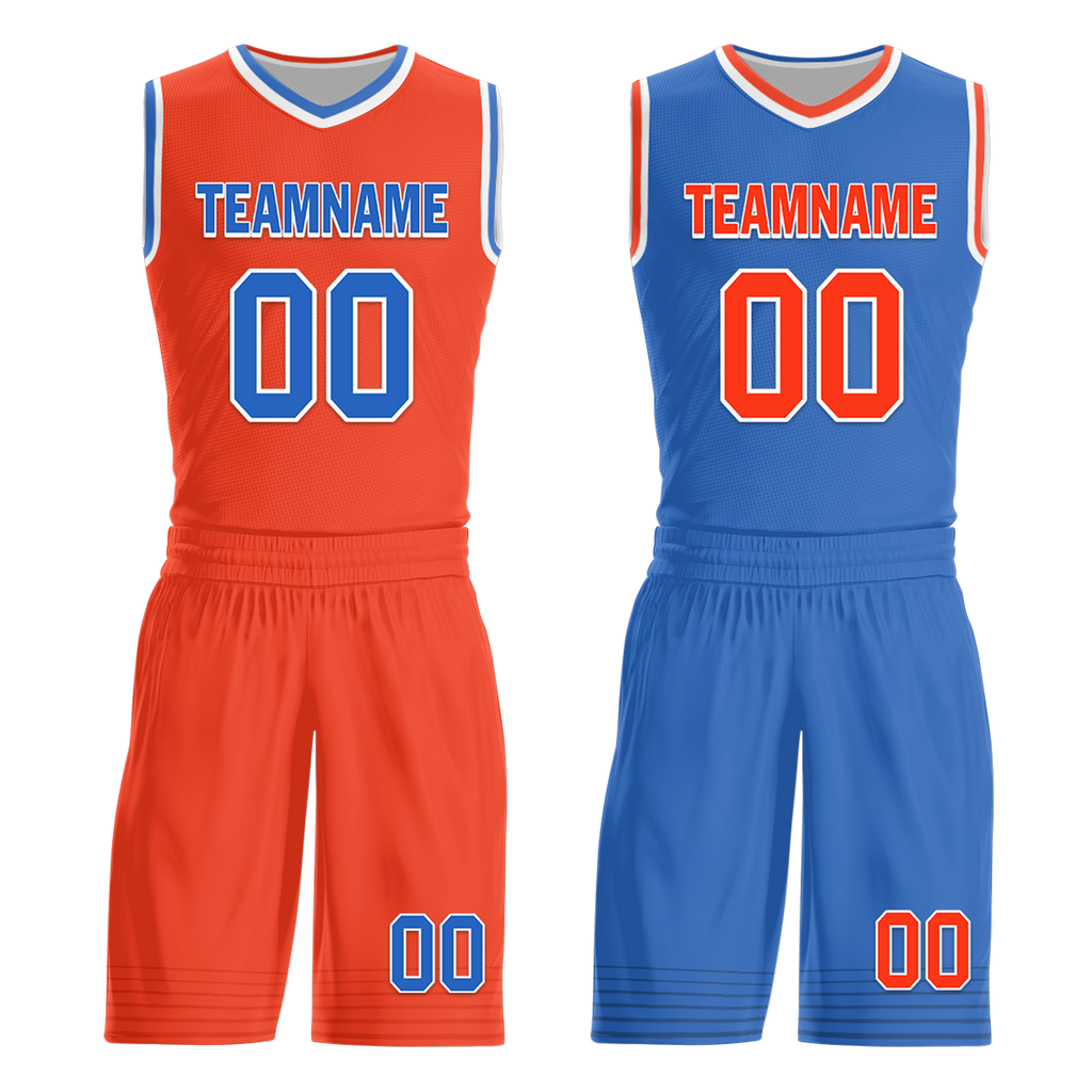 Custom Orange Blue Classic Style Reversible Basketball Uniform Personalized Ordinary BBJR-D017040