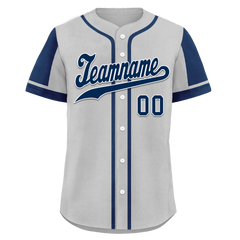 Custom Gray Blue Raglan Sleeves Personalized Authentic Baseball Jersey BSBJ01-D017178