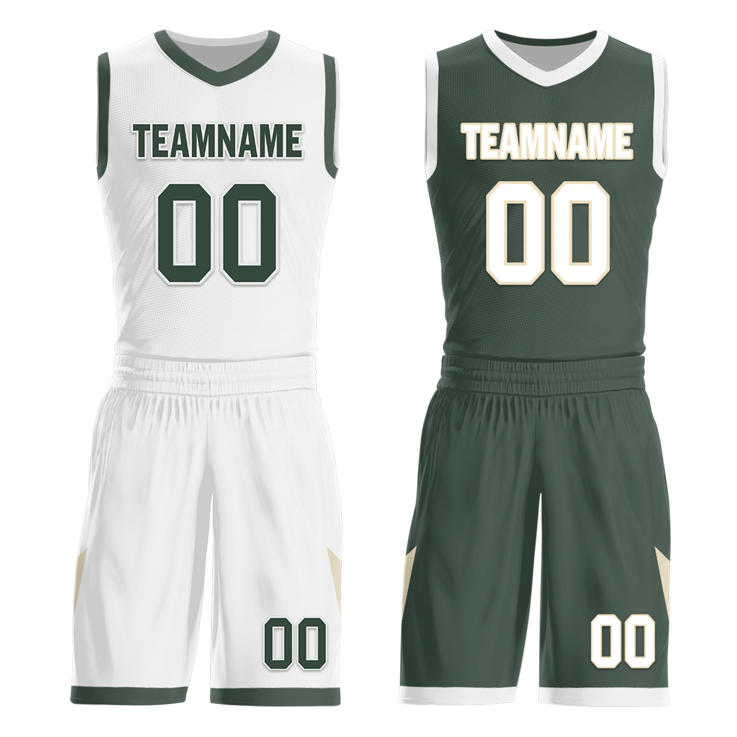 Custom White Green Classic Style Reversible Basketball Uniform Personalized COOLMAX BBJR-D017010