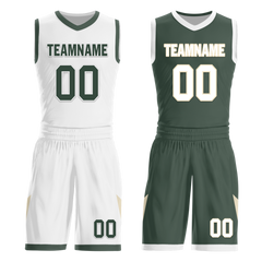 Custom White Green Classic Style Reversible Basketball Uniform Personalized COOLMAX BBJR-D017010