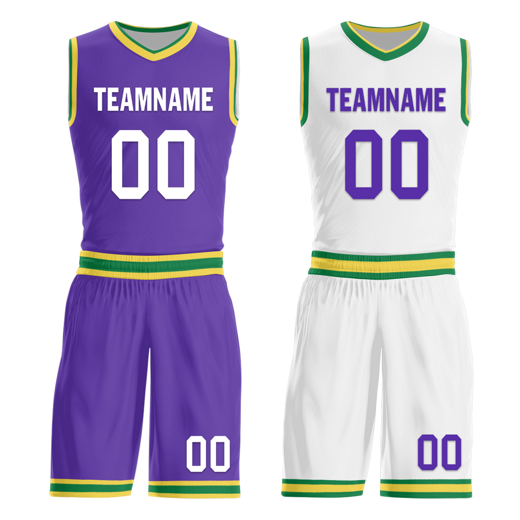 Custom Purple White Classic Style Reversible Basketball Uniform Personalized COOLMAX BBJR-D017047